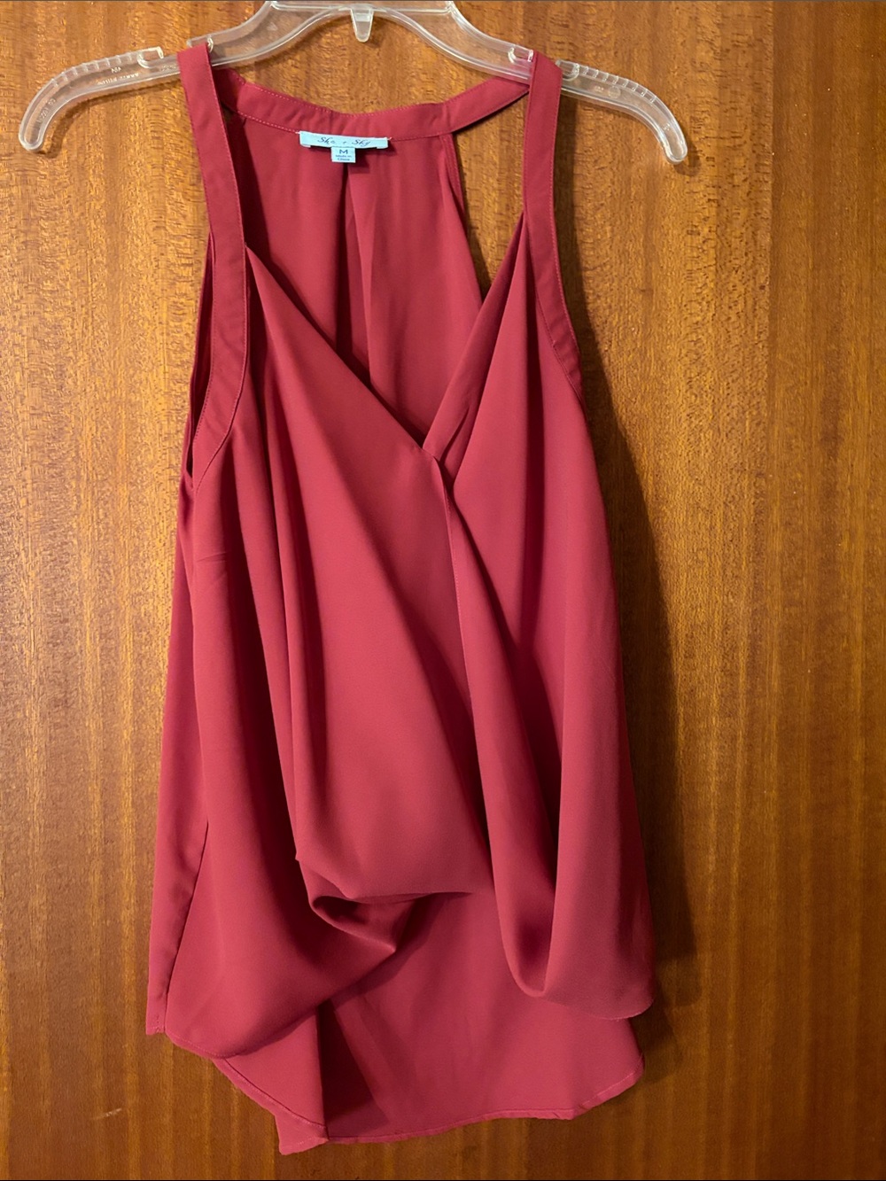 She + Sky Sleeveless Draped Blouse - Burgundy